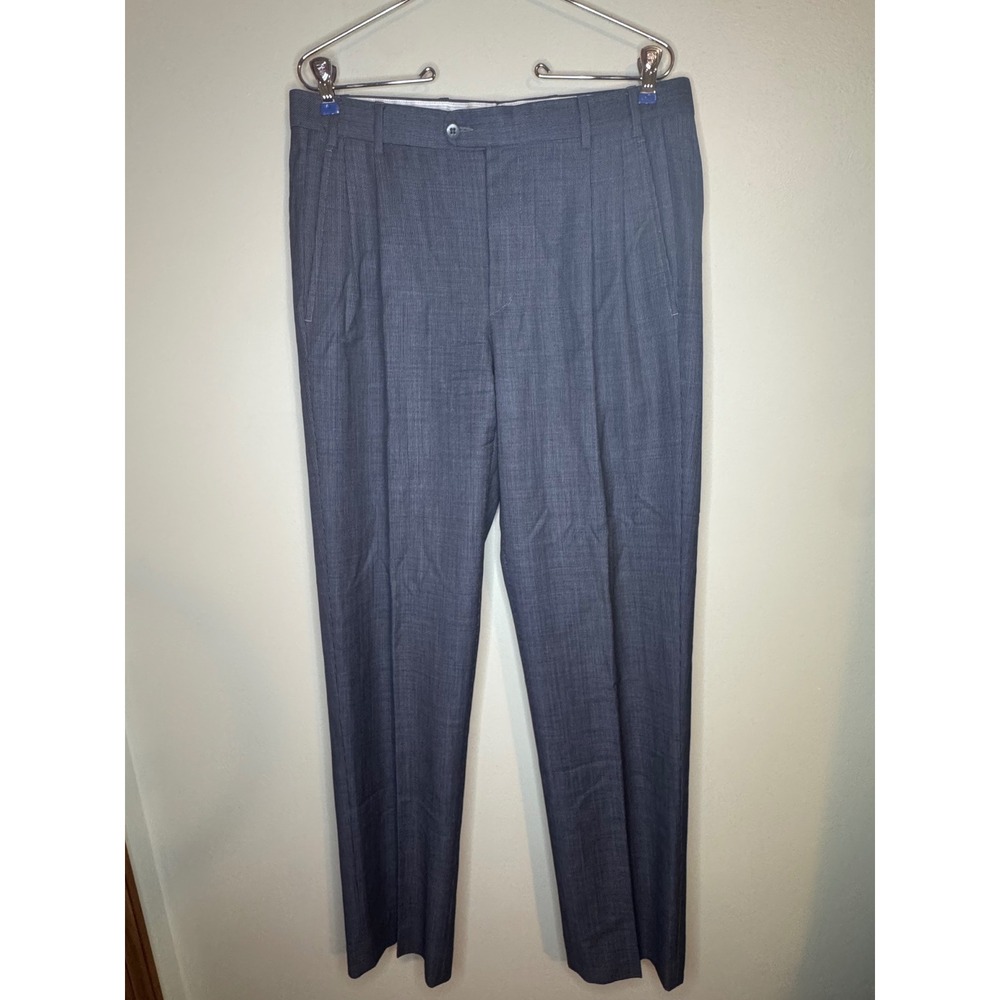 Zanella Wool Dress Pants Blue Flat Front Tailored Trousers 32/34